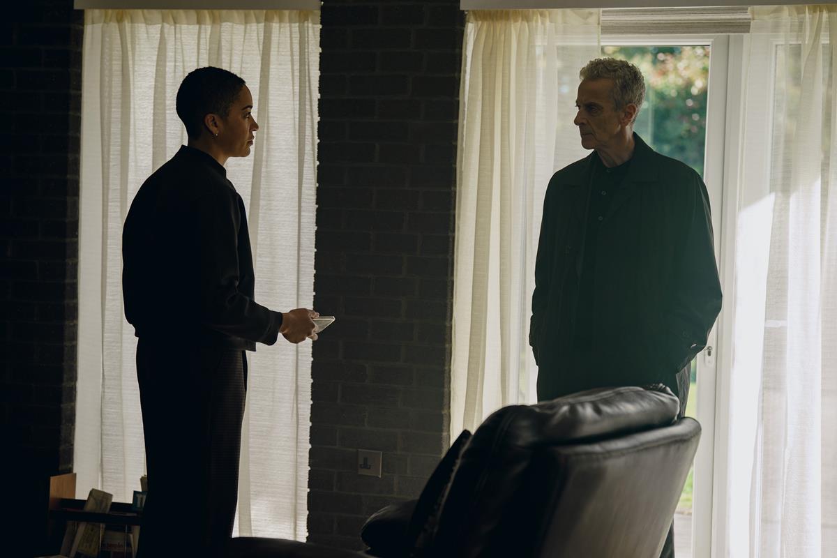 Cush Jumbo and Peter Capaldi in Episode 6 of “Criminal Record.” Cr:  Apple TV+.