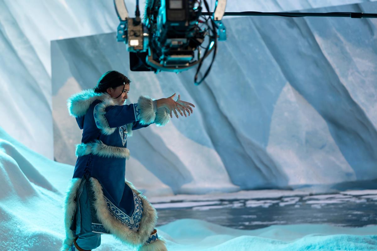 Kiawentiio as Katara behind the scenes of Season 1 of “Avatar: The Last Airbender.” Cr: Robert Falconer/Netflix