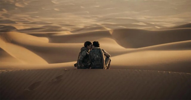 Zendaya as Chani and Timothée Chalamet as Paul Atreides in “Dune: Part Two,” directed by Denis Villeneuve. Cr: Warner Bros. Pictures