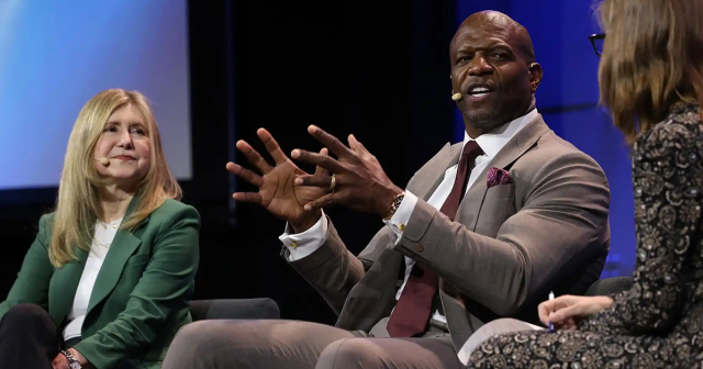 NBCUniversal Entertainment chairman Frances Berwick with Terry Crews and moderator Cynthia Littleton