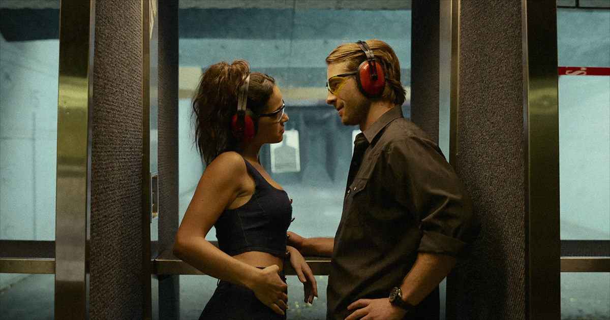 Adria Arjona and Glen Powell in “Hit Man” Cr. Netflix