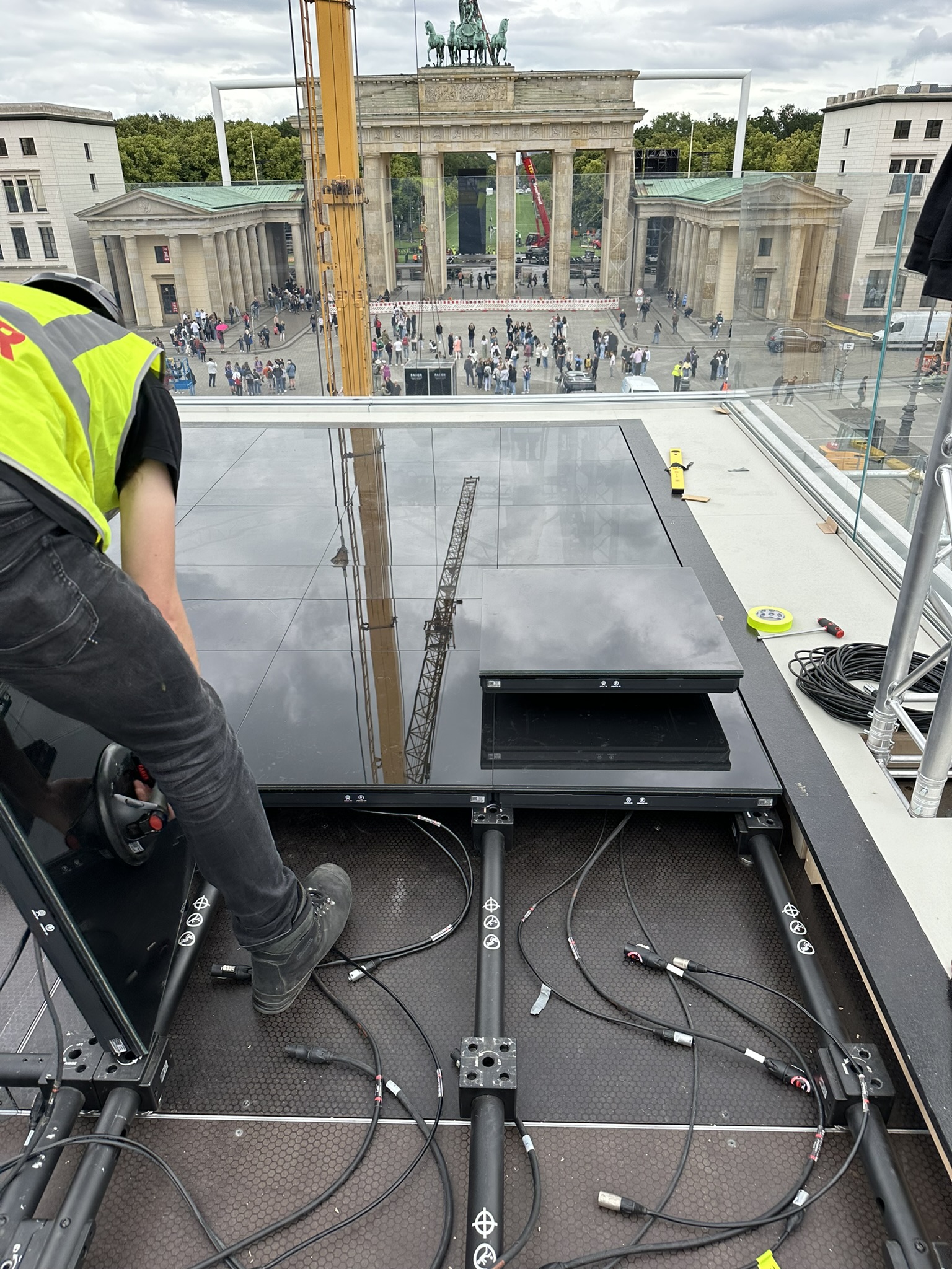 Construction on the open-air studio in Berlin for BBC Sport’s UEFA 2024 championship coverage