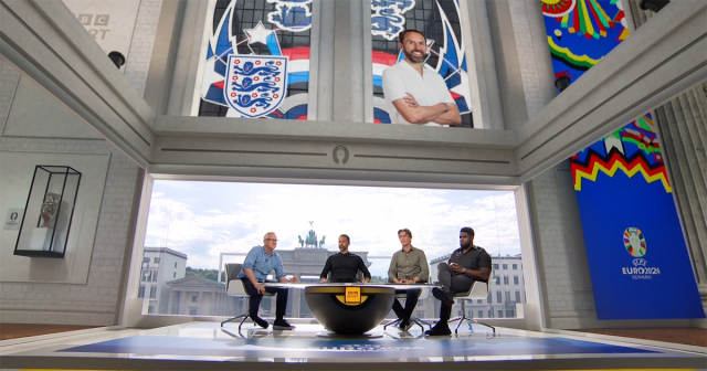 BBC Sport’s mixed reality studio, one of two constructed in Berlin for its coverage of the UEFA EURO championships.