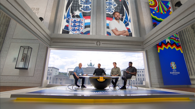 BBC Sport’s virtual set, one of two constructed in Berlin for coverage of the UEFA EURO championships.